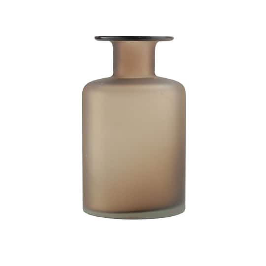 9.75" Glass Vase with Sandblasted Finish, Umber Brown